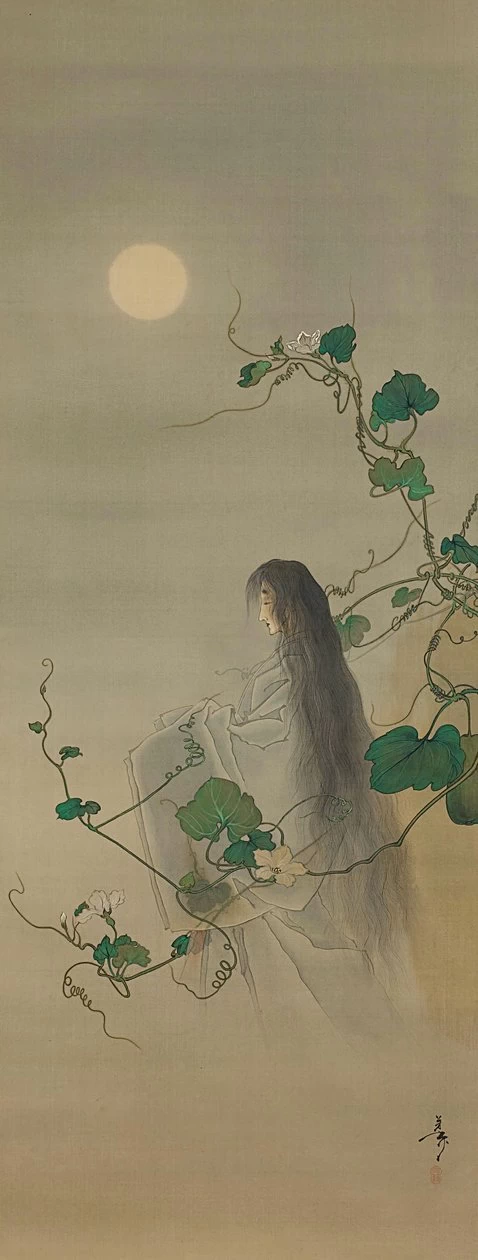 Lo spirito del defunto Yugao avvolto in viti di fiori di luna, ca. 1892